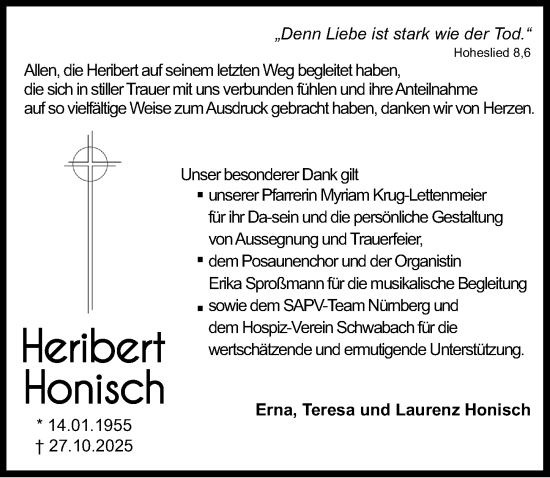 Traueranzeige von Heribert Honisch von Schwabacher Tagblatt Lokal