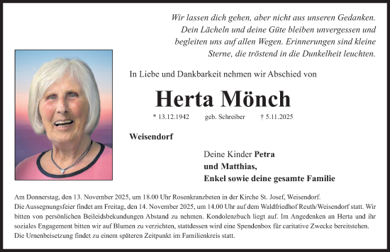 Traueranzeige von Herta Mönch von Nordbayerische Nachrichten Herzogenaurach Lokal