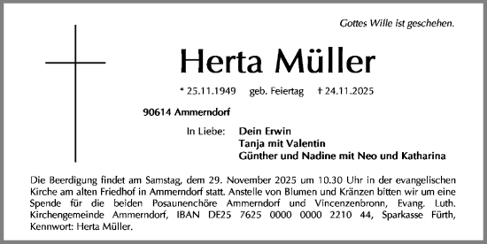 Traueranzeige von Herta Müller von Fürther Nachrichten Lokal