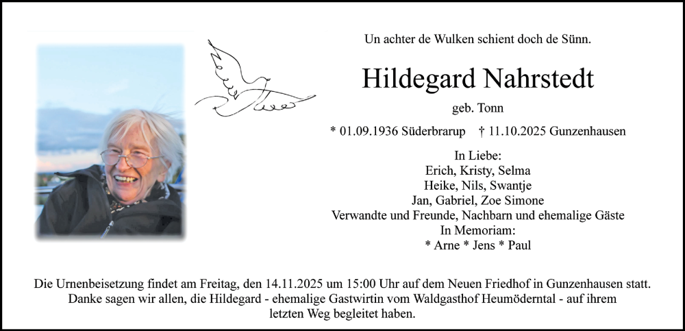  Traueranzeige für Hildegard Nahrstedt vom 08.11.2025 aus Altmühl-Bote Lokal