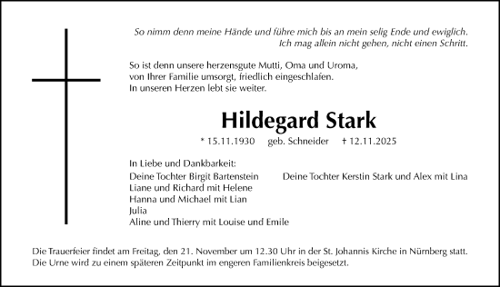Traueranzeige von Hildegard Stark von Gesamtausgabe Nürnberger Nachrichten/ Nürnberger Ztg.