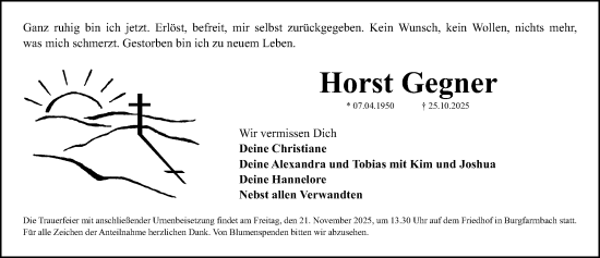Traueranzeige von Horst Gegner von Fürther Nachrichten Lokal