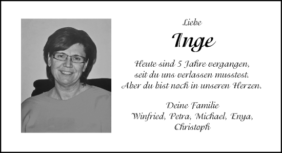 Traueranzeige von Inge  von Gesamtausgabe Nürnberger Nachrichten/ Nürnberger Ztg.