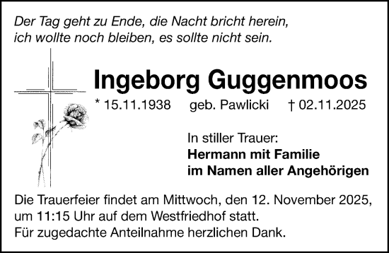 Traueranzeige von Ingeborg Guggenmoos von Gesamtausgabe Nürnberger Nachrichten/ Nürnberger Ztg.
