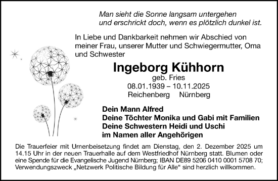 Traueranzeige von Ingeborg Kühhorn von Gesamtausgabe Nürnberger Nachrichten/ Nürnberger Ztg.