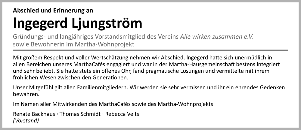  Traueranzeige für Ingegerd Ljungström vom 22.11.2025 aus Gesamtausgabe Nürnberger Nachrichten/ Nürnberger Ztg.