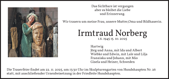Traueranzeige von Irmtraud Norberg von Gesamtausgabe Nürnberger Nachrichten/ Nürnberger Ztg.