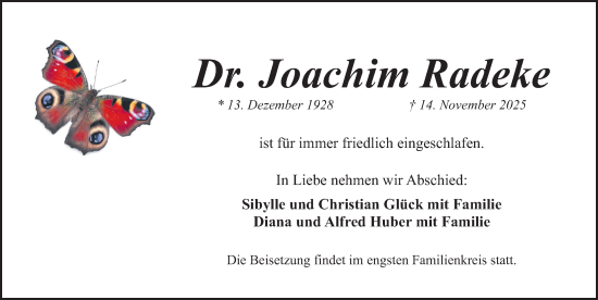Traueranzeige von Joachim Radeke von Gesamtausgabe Nürnberger Nachrichten/ Nürnberger Ztg.