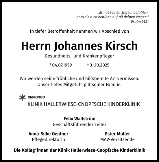 Traueranzeige von Johannes Kirsch von Gesamtausgabe Nürnberger Nachrichten/ Nürnberger Ztg.