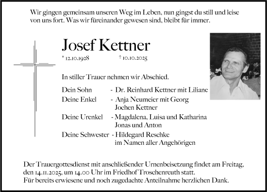 Traueranzeige von Josef Kettner von Nordbayerische Nachrichten Pegnitz Lokal