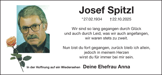 Traueranzeige von Josef Spitzl von Gesamtausgabe Nürnberger Nachrichten/ Nürnberger Ztg.