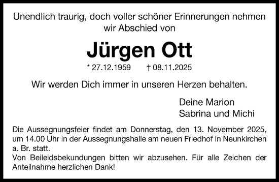 Traueranzeige von Jürgen Ott von Erlanger Nachrichten Lokal