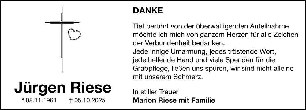  Traueranzeige für Jürgen Riese vom 05.11.2025 aus Erlanger Nachrichten Lokal