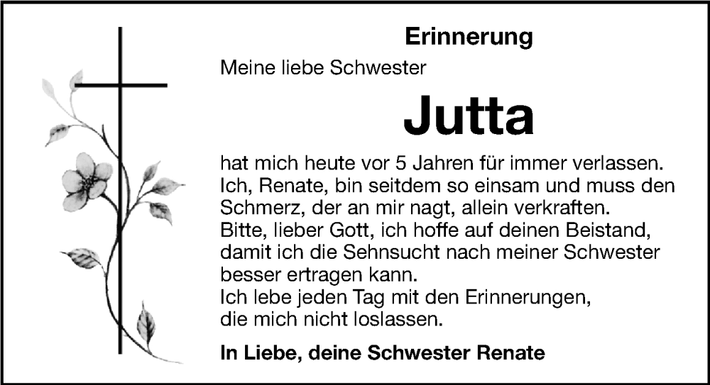  Traueranzeige für Jutta  vom 06.11.2025 aus Gesamtausgabe Nürnberger Nachrichten/ Nürnberger Ztg.