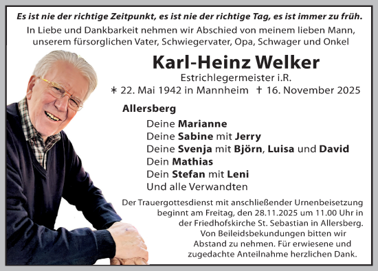 Traueranzeige von Karl-Heinz Welker von Roth-Hilpoltsteiner Volkszeitung Lokal