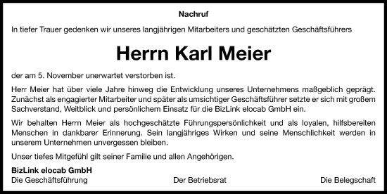Traueranzeige von Karl Meier von Roth-Hilpoltsteiner Volkszeitung Lokal