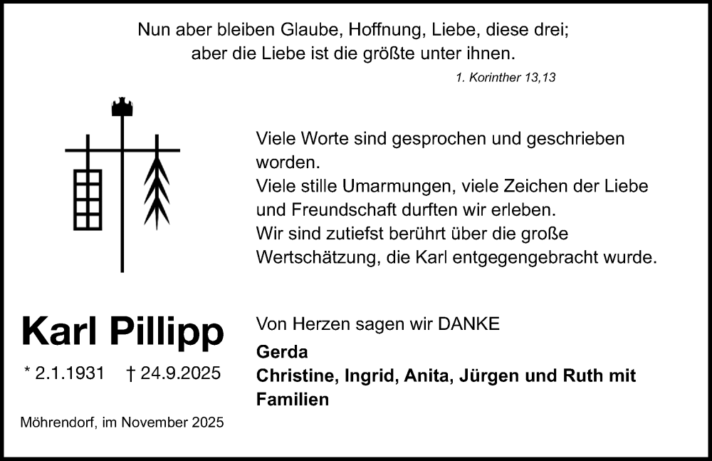  Traueranzeige für Karl Philipp vom 08.11.2025 aus Erlanger Nachrichten Lokal