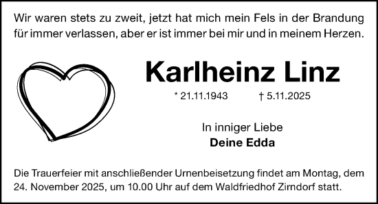 Traueranzeige von Karlheinz Linz von Fürther Nachrichten Lokal