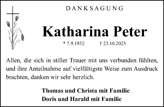 Traueranzeige von Katharina Peter von Fürther Nachrichten Lokal