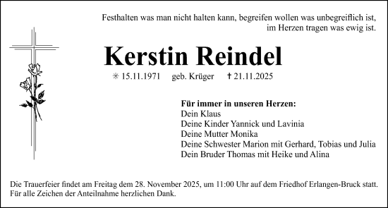 Traueranzeige von Kerstin Reindel von Erlanger Nachrichten Lokal