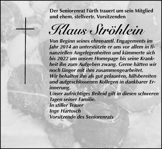 Traueranzeige von Klaus Ströhlein von Fürther Nachrichten Lokal