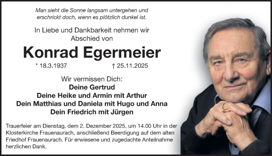 Traueranzeige von Konrad Egermeier von Erlanger Nachrichten Lokal