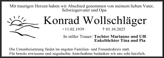 Traueranzeige von Konrad Wollschläger von Erlanger Nachrichten Lokal