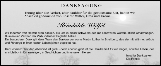 Traueranzeige von Krimhilde Wölfel von Nordbayerische Nachrichten Forchheim Lokal