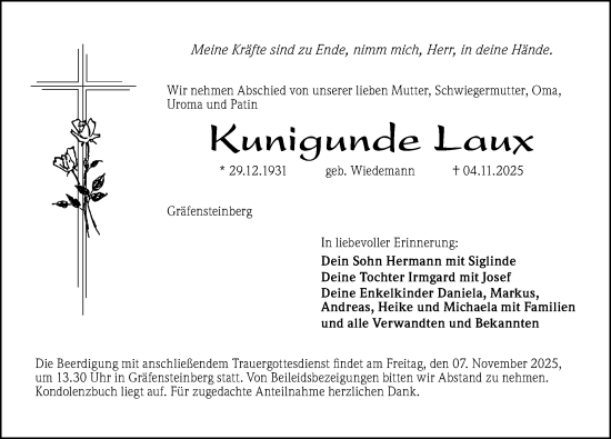 Traueranzeige von Kunigunde Laux von Altmühl-Bote Lokal