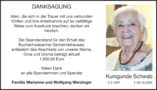 Traueranzeige von Kunigunde Schwab von Gesamtausgabe Nürnberger Nachrichten/ Nürnberger Ztg.