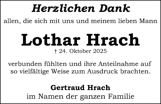 Traueranzeige von Lothar Hrach von Schwabacher Tagblatt Lokal