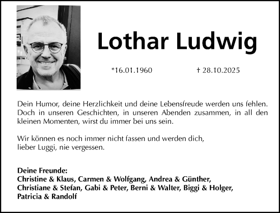 Traueranzeige von Lothar Ludwig von Gesamtausgabe Nürnberger Nachrichten/ Nürnberger Ztg.