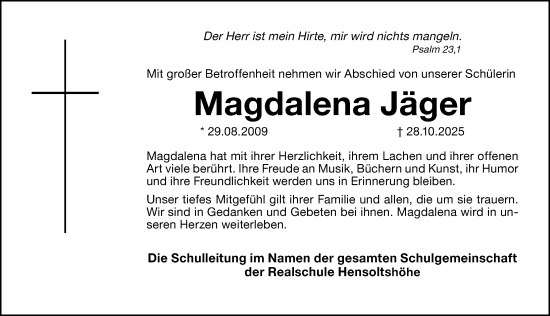 Traueranzeige von Magdalena Jäger von Altmühl-Bote Lokal