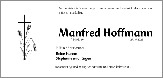 Traueranzeige von Manfred Hoffmann von Gesamtausgabe Nürnberger Nachrichten/ Nürnberger Ztg.