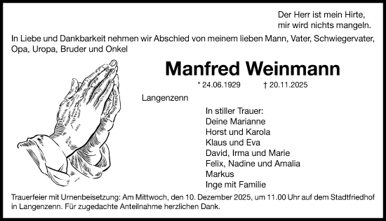 Traueranzeige von Manfred Weinmann von Fürther Nachrichten Lokal