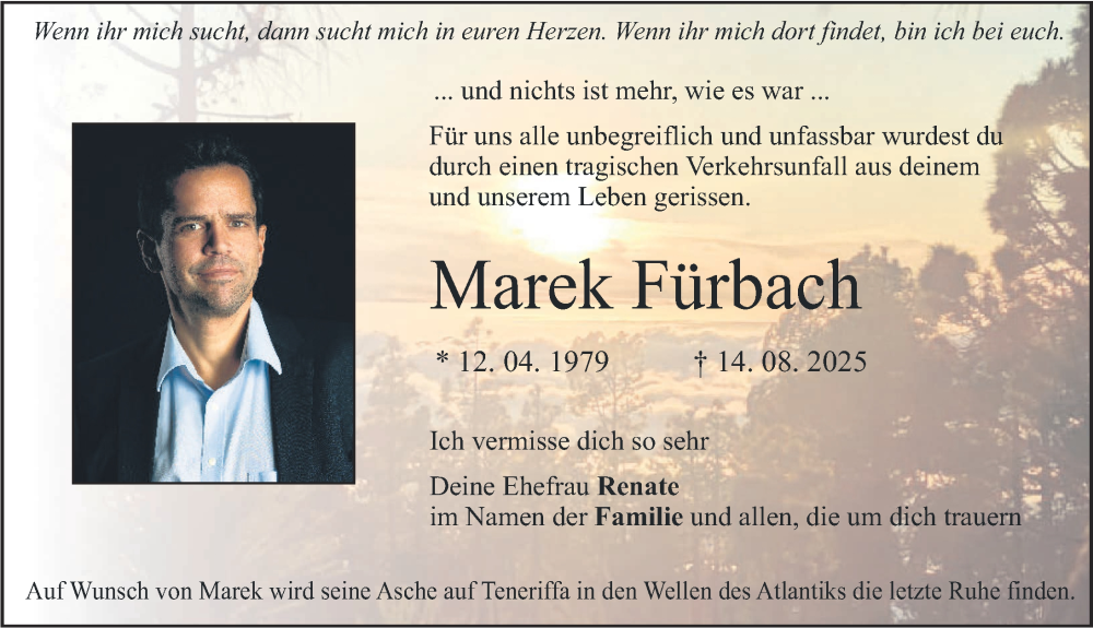  Traueranzeige für Marek Fürbach vom 11.11.2025 aus Gesamtausgabe Nürnberger Nachrichten/ Nürnberger Ztg.