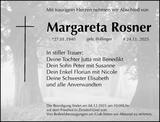 Traueranzeige von Margareta Rosner von Fürther Nachrichten Lokal