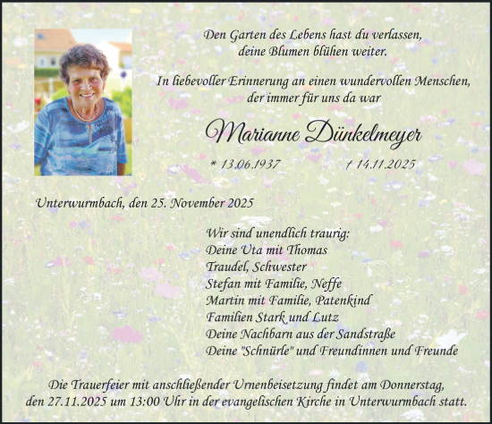 Traueranzeige von Marianne Dünkelmeyer von Altmühl-Bote Lokal