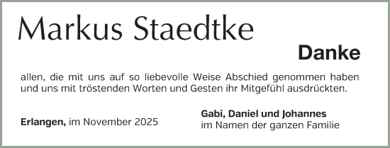 Traueranzeige von Markus Staedtke von Erlanger Nachrichten Lokal