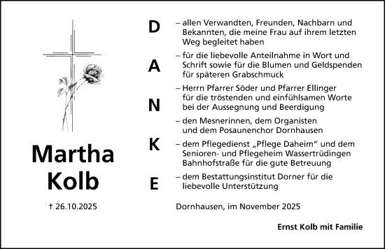 Traueranzeige von Martha Kolb von Altmühl-Bote Lokal
