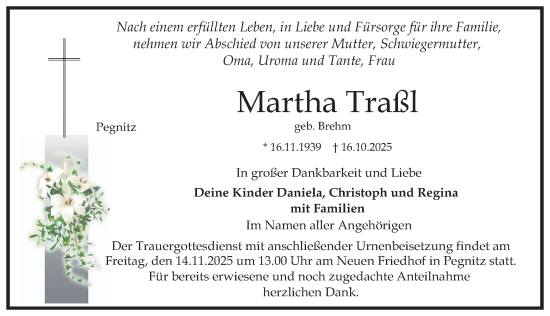 Traueranzeige von Martha Trafsl von Nordbayerische Nachrichten Pegnitz Lokal