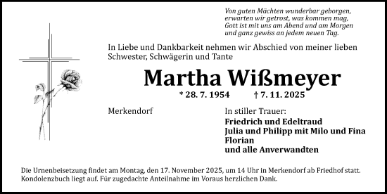 Traueranzeige von Martha Wißmeyer von Altmühl-Bote Lokal
