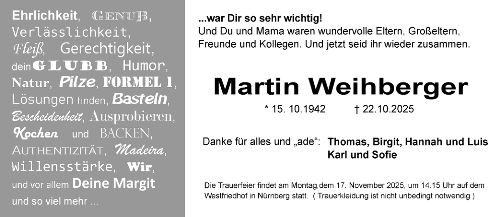  Traueranzeige für Martin Weihberger vom 08.11.2025 aus Gesamtausgabe Nürnberger Nachrichten/ Nürnberger Ztg.