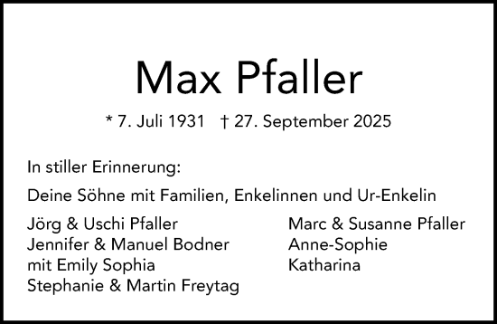 Traueranzeige von Max Pfaller von Neumarkter Nachrichten Lokal