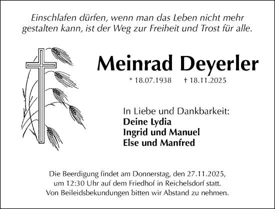 Traueranzeige von Meinrad Deyerler von Gesamtausgabe Nürnberger Nachrichten/ Nürnberger Ztg.