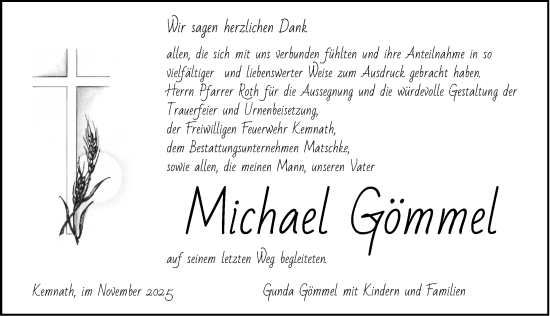 Traueranzeige von Michael Gömmel von Neumarkter Nachrichten Lokal
