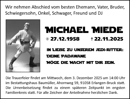 Traueranzeige von Michael Miede von Erlanger Nachrichten Lokal