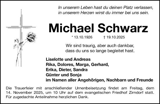 Traueranzeige von Michael Schwarz von Fürther Nachrichten Lokal