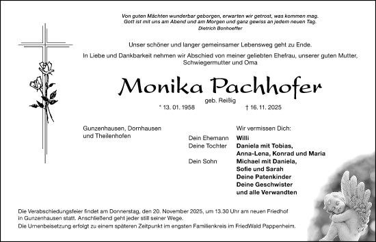 Traueranzeige von Monika Pachhofer von Altmühl-Bote Lokal