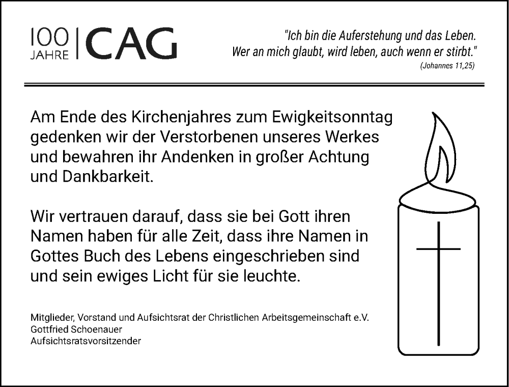  Traueranzeige für Nachruf Christliche Arbeitsgemeinschaft e.V. vom 22.11.2025 aus Gesamtausgabe Nürnberger Nachrichten/ Nürnberger Ztg.